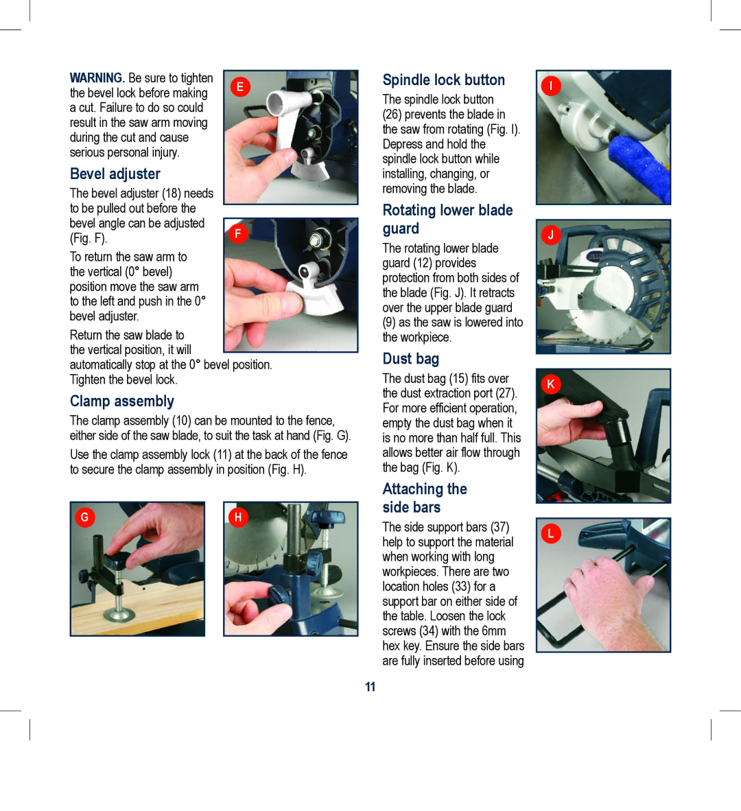 Global Machinery Company CDB305MS Bevel adjuster, Clamp assembly, Spindle lock button, Rotating lower blade guard 