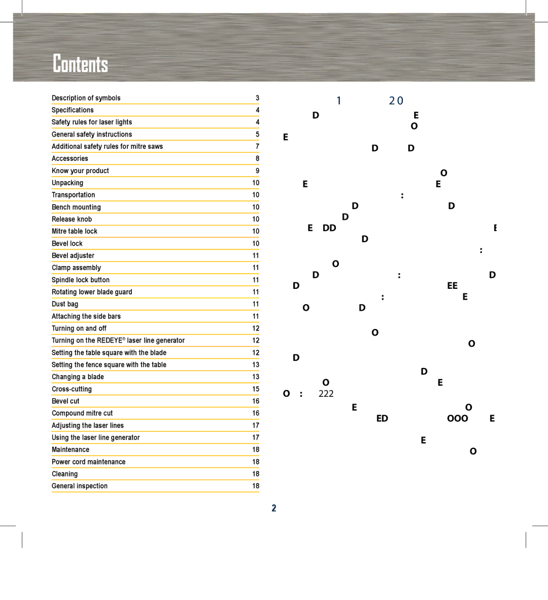 Global Machinery Company CDB250MS, CDB305MS instruction manual Contents 