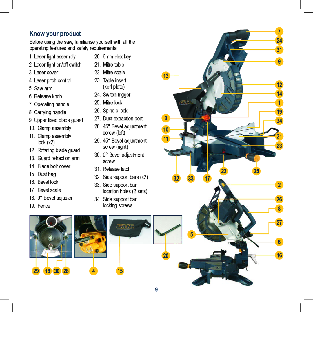 Global Machinery Company CDB305MS, CDB250MS instruction manual Know your product 