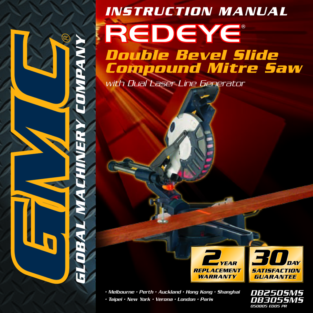 Global Machinery Company DB305SMS, DB250SMS instruction manual Double Bevel Slide Compound Mitre Saw 