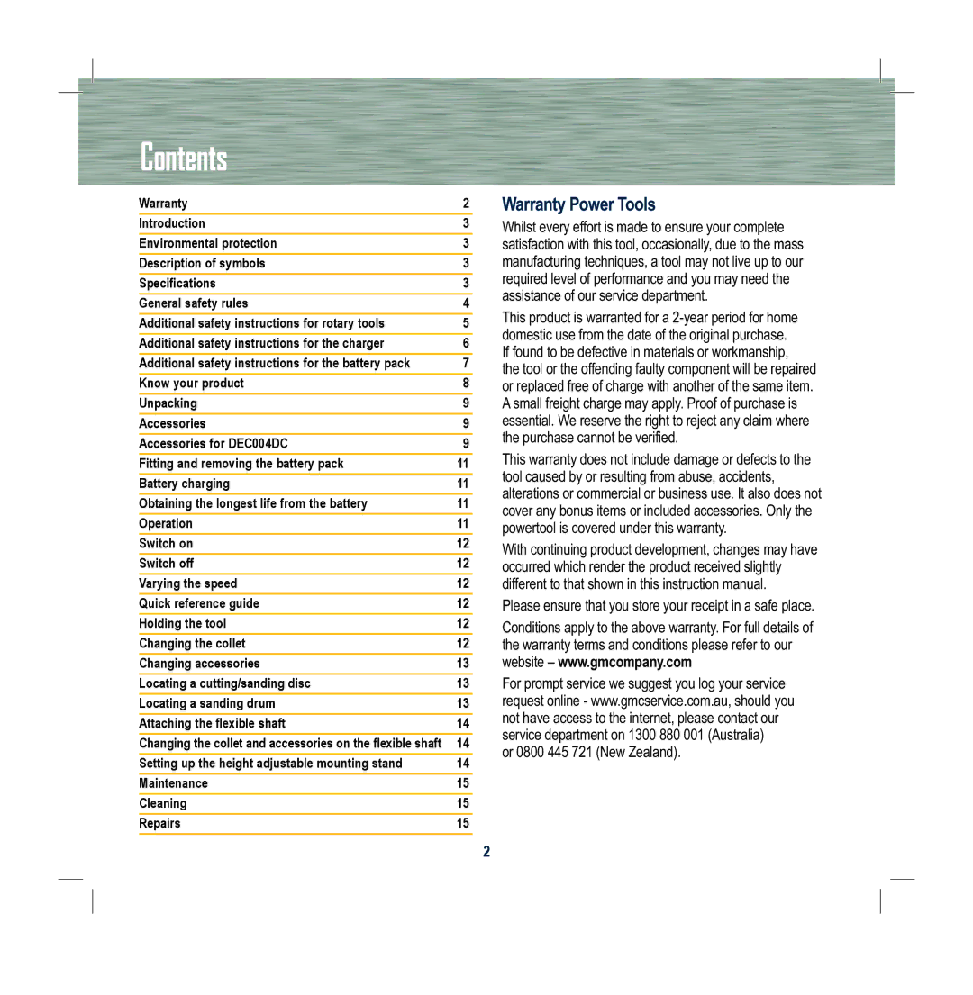 Global Machinery Company DEC004DC instruction manual Contents 