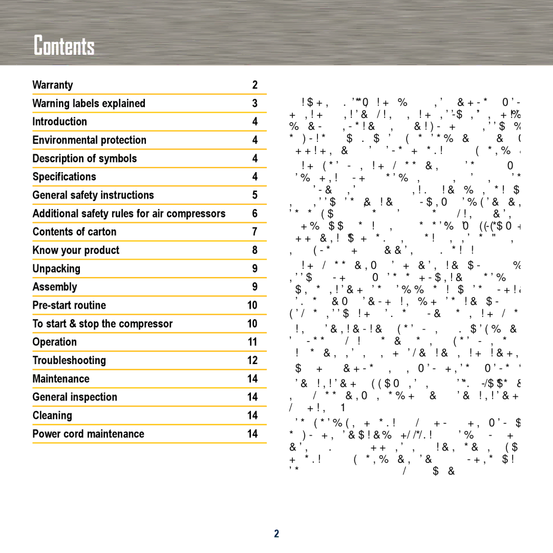 Global Machinery Company EAC30, EAC40 instruction manual Contents 