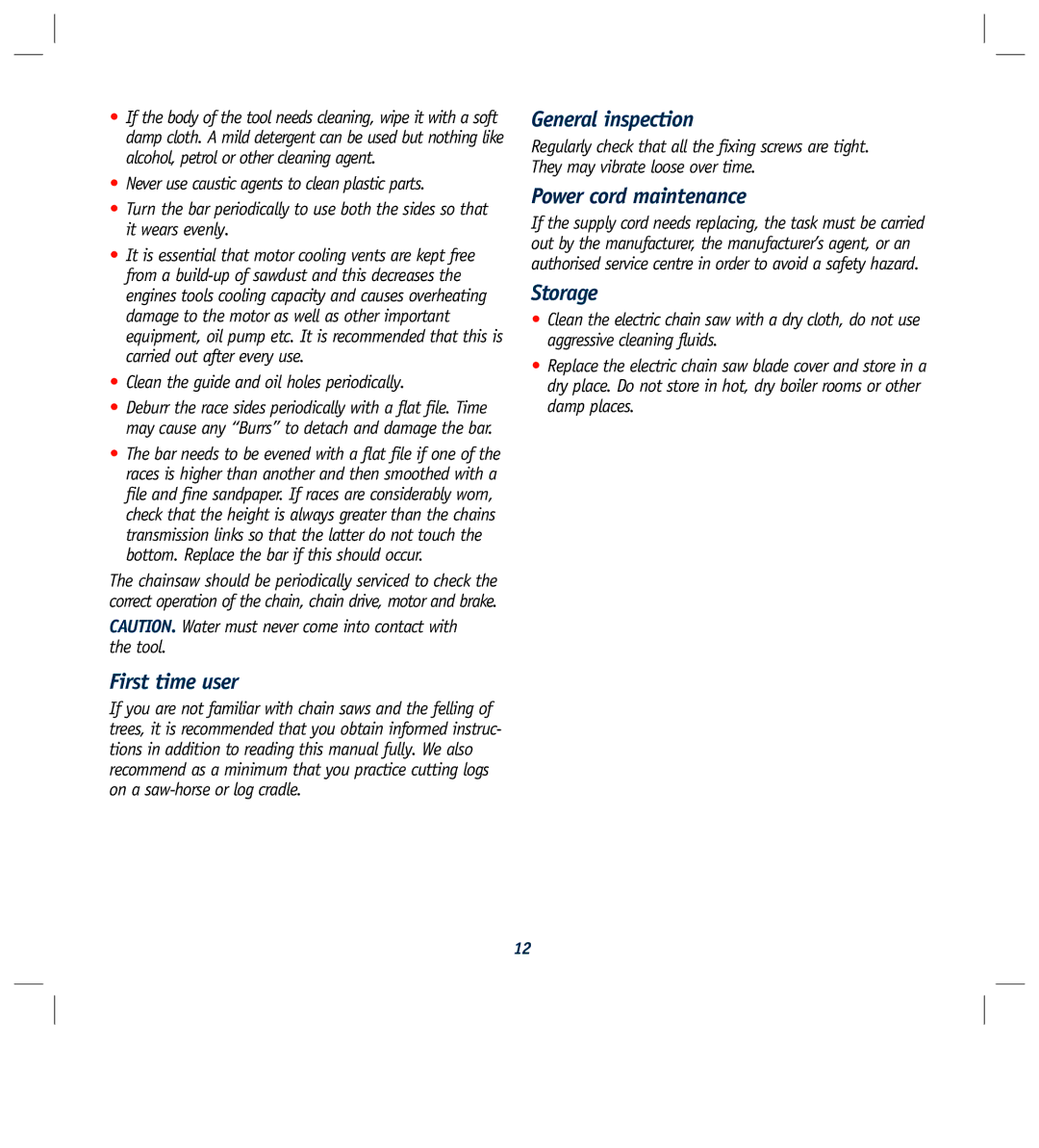 Global Machinery Company ELC2000 First time user, General inspection, Storage, Clean the guide and oil holes periodically 