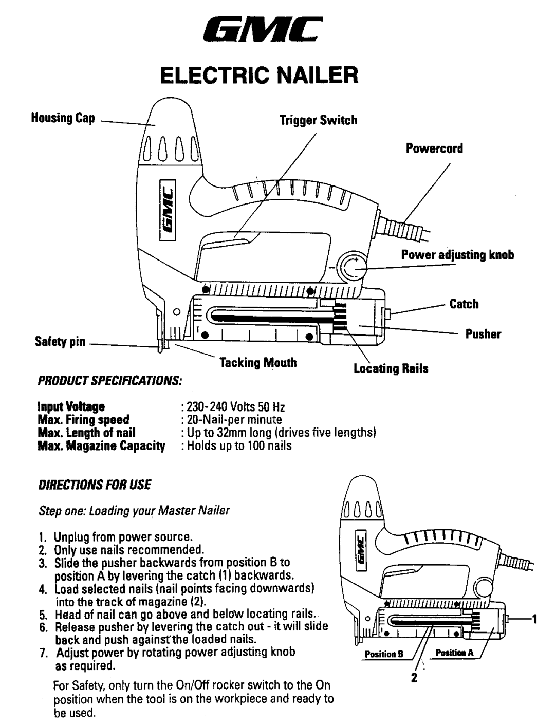 Global Machinery Company Electric Nailer manual 