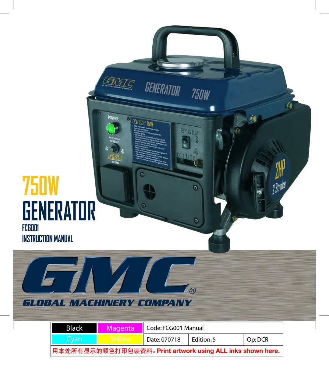 Global Machinery Company FCG001 instruction manual 750W Generator 