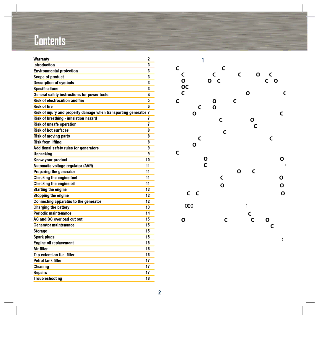 Global Machinery Company GEN1000 instruction manual Contents 