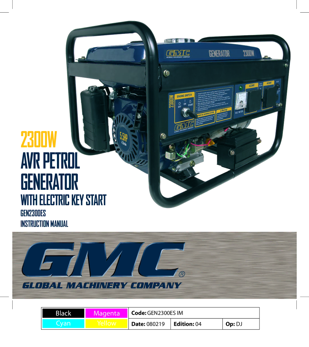 Global Machinery Company GEN2300ES instruction manual 2300W AVR Petrol Generator 