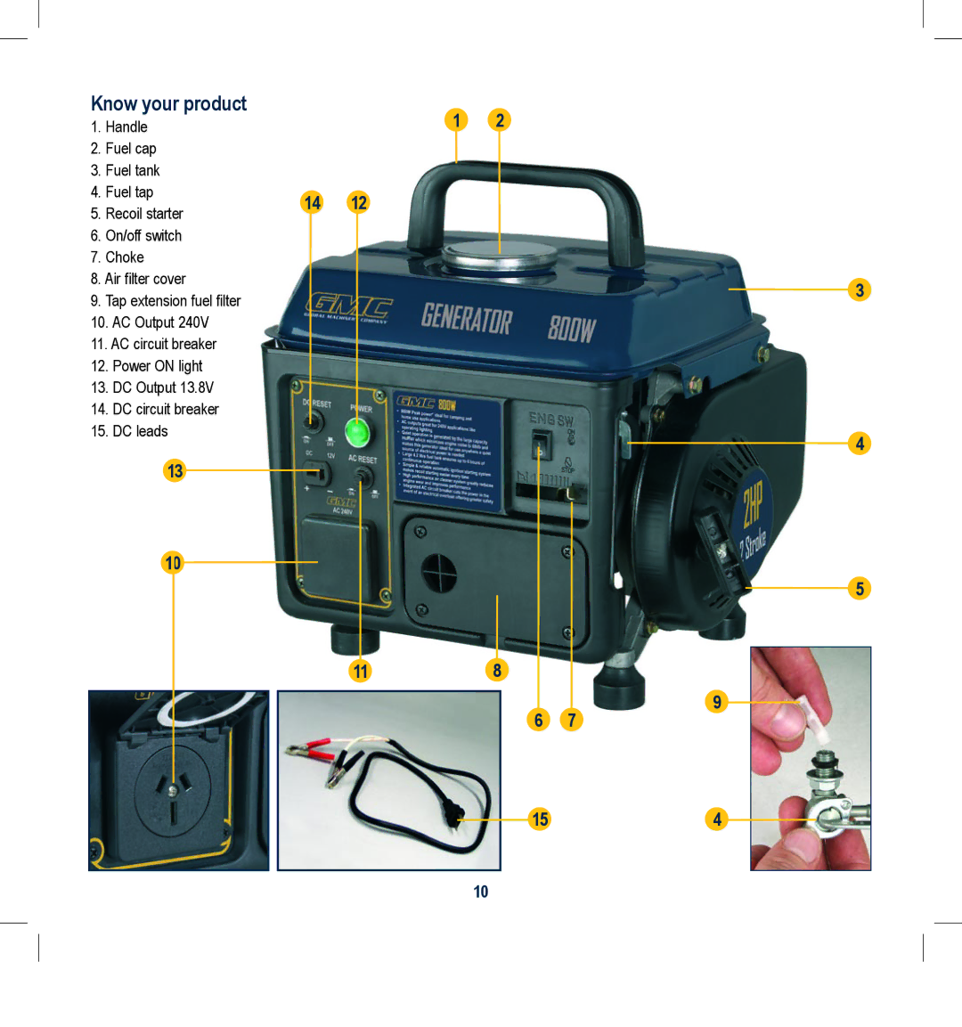 Global Machinery Company GEN800 instruction manual Know your product 