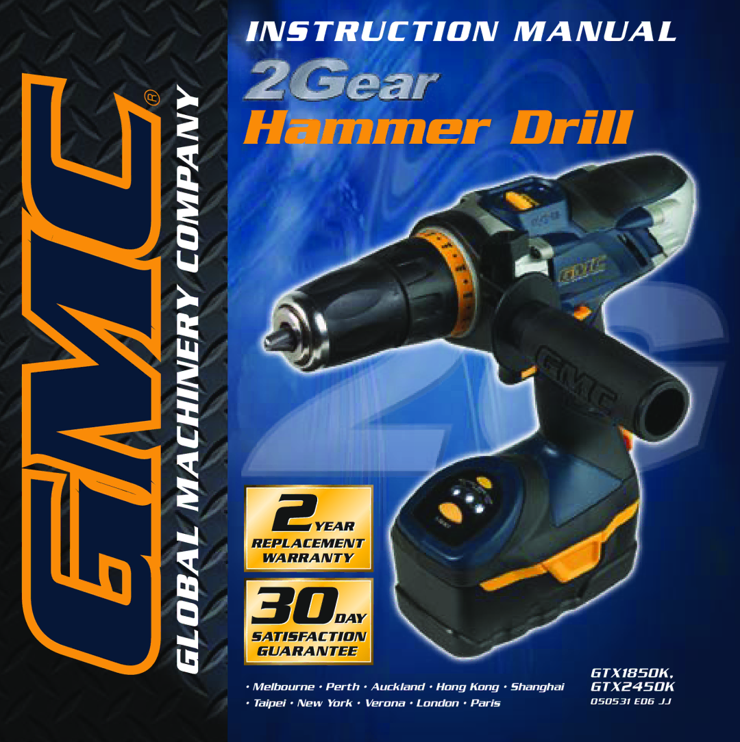 Global Machinery Company GTX2450K, GTX1850K instruction manual Hammer Drill 