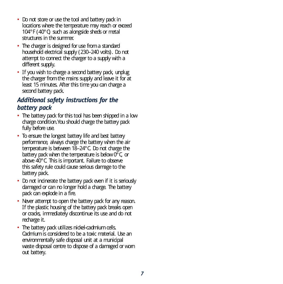 Global Machinery Company GTX2450K, GTX1850K instruction manual Additional safety instructions for the battery pack 