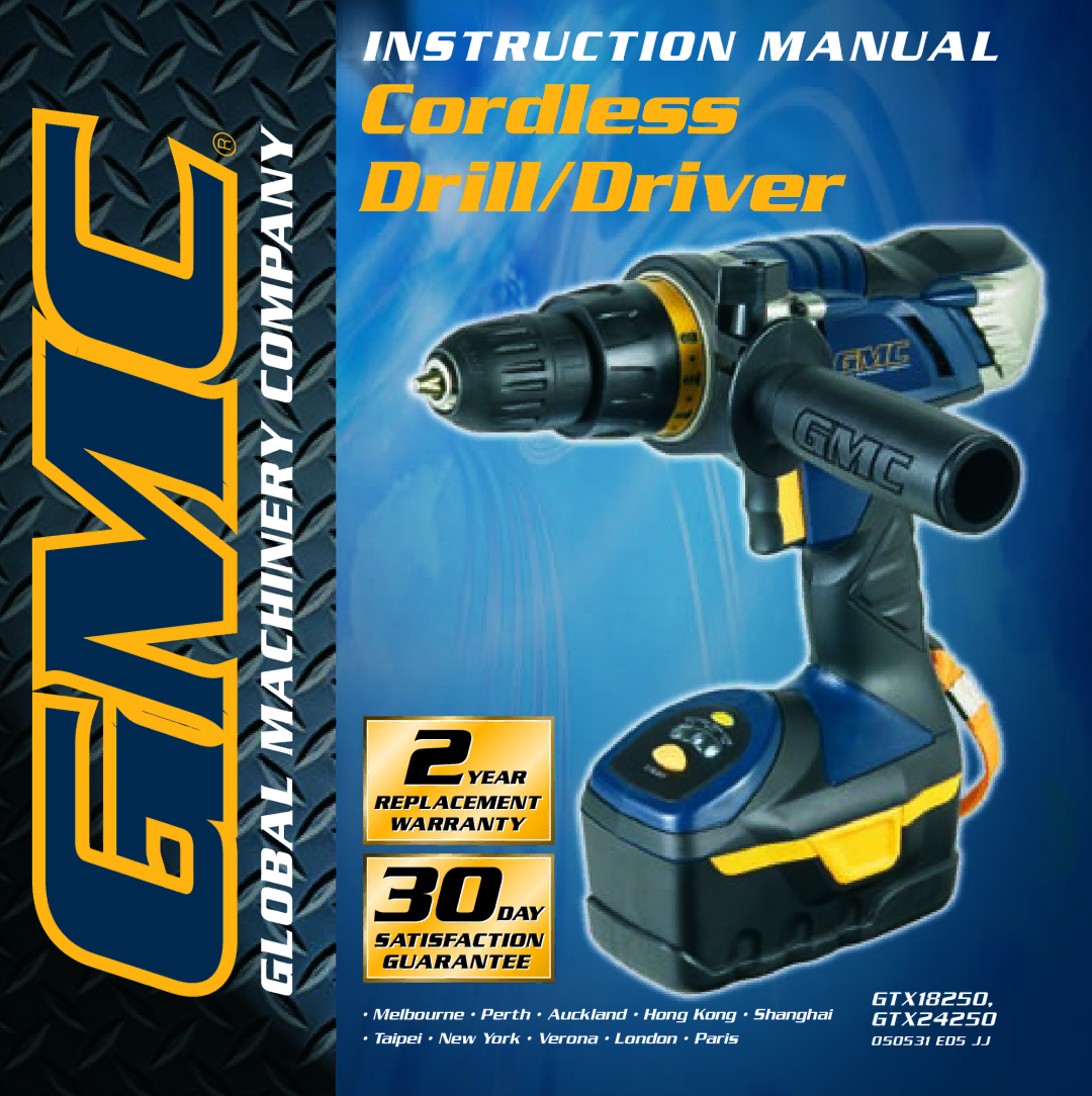 Global Machinery Company GTX18250, GTX24250 instruction manual Cordless Drill/Driver 