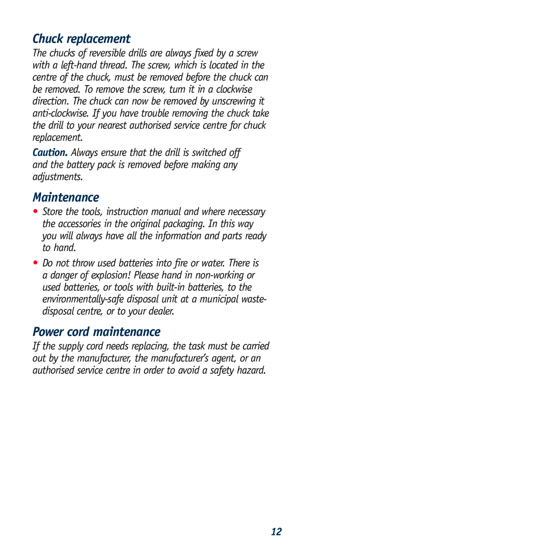 Global Machinery Company GTX24250, GTX18250 instruction manual Chuck replacement, Maintenance, Power cord maintenance 