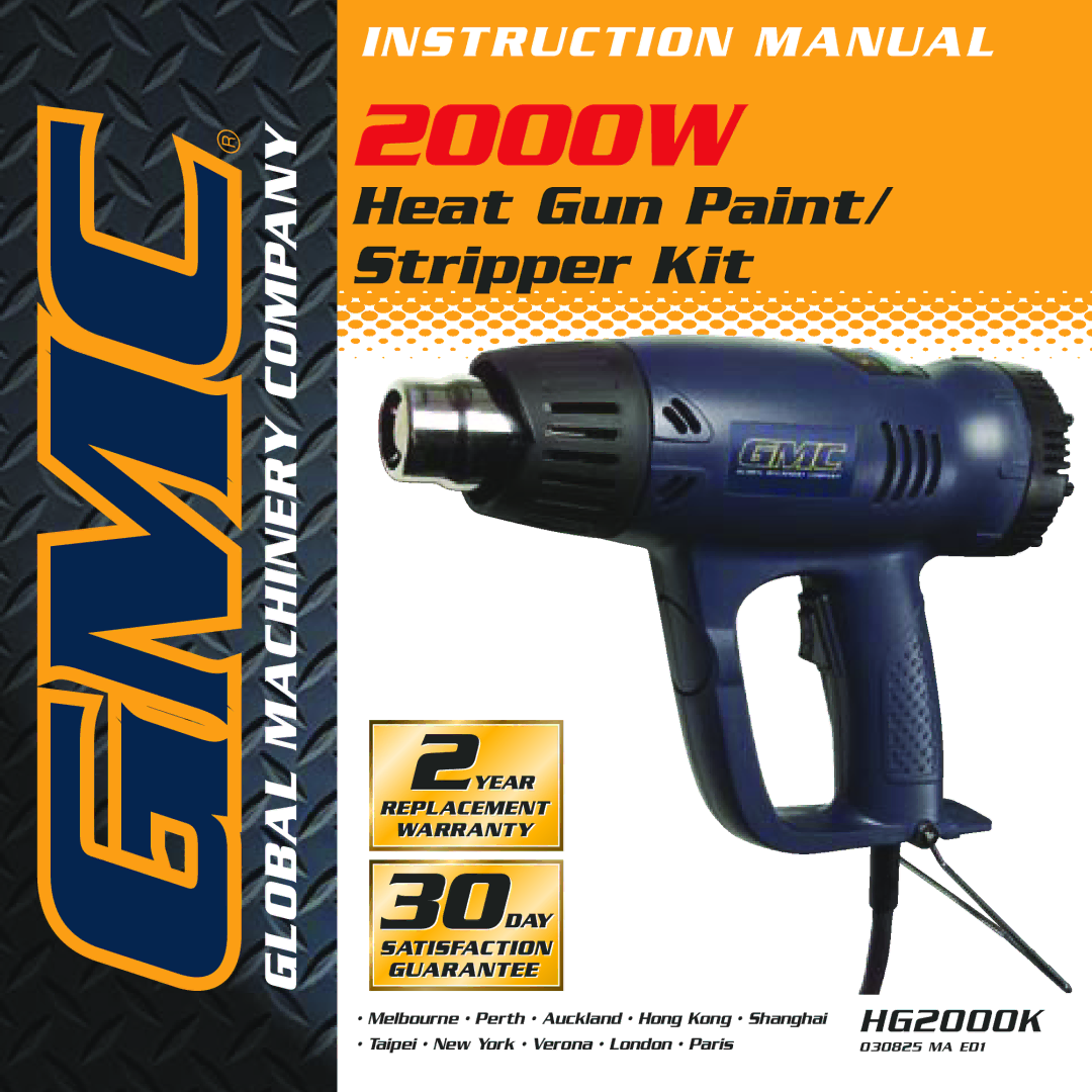 Global Machinery Company HG2000K instruction manual 2000W 