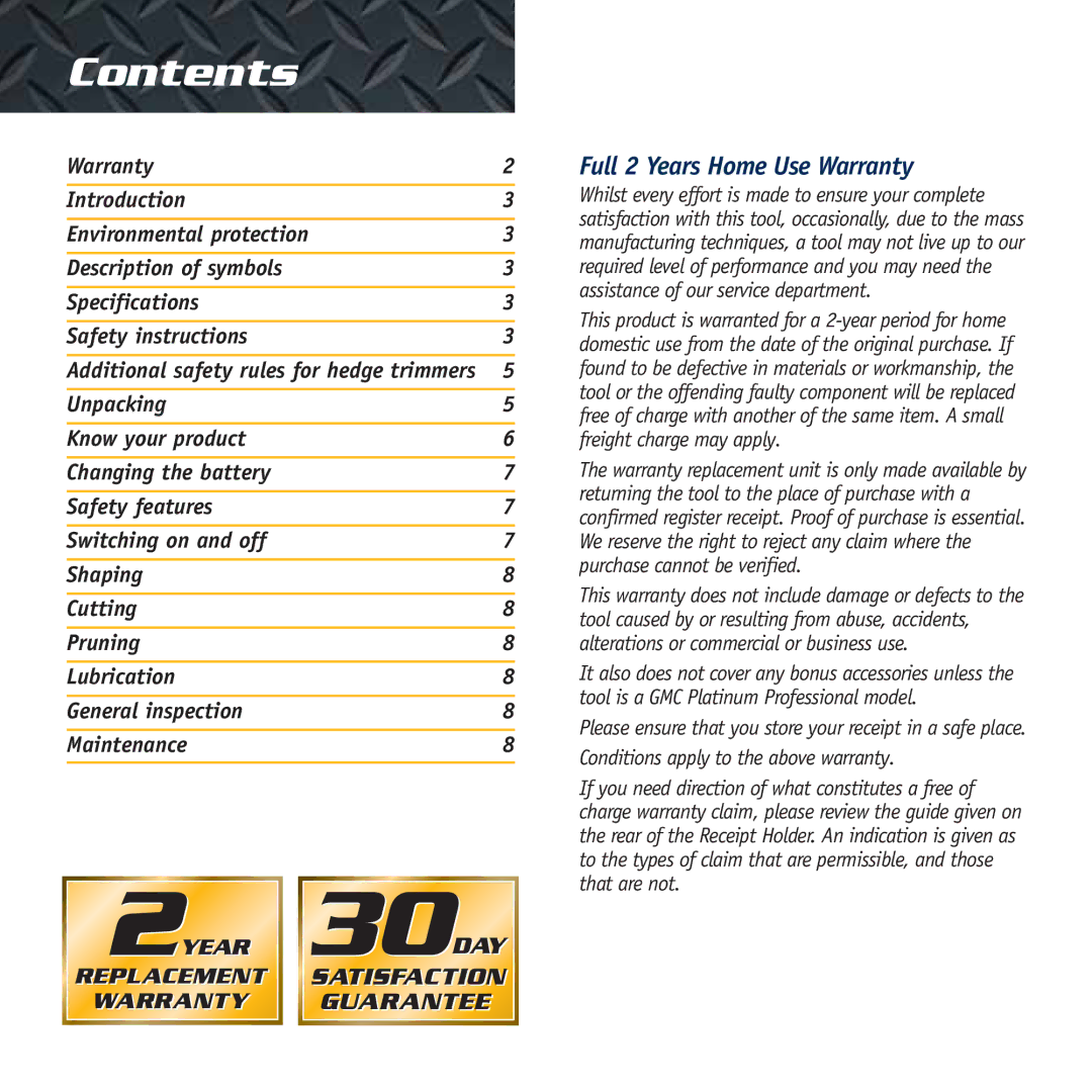 Global Machinery Company HT18V instruction manual Contents 