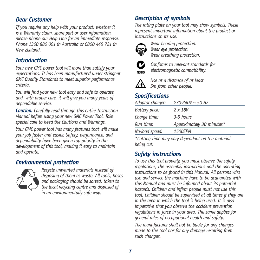 Global Machinery Company HT18V instruction manual Description of symbols, Specifications, Safety instructions 