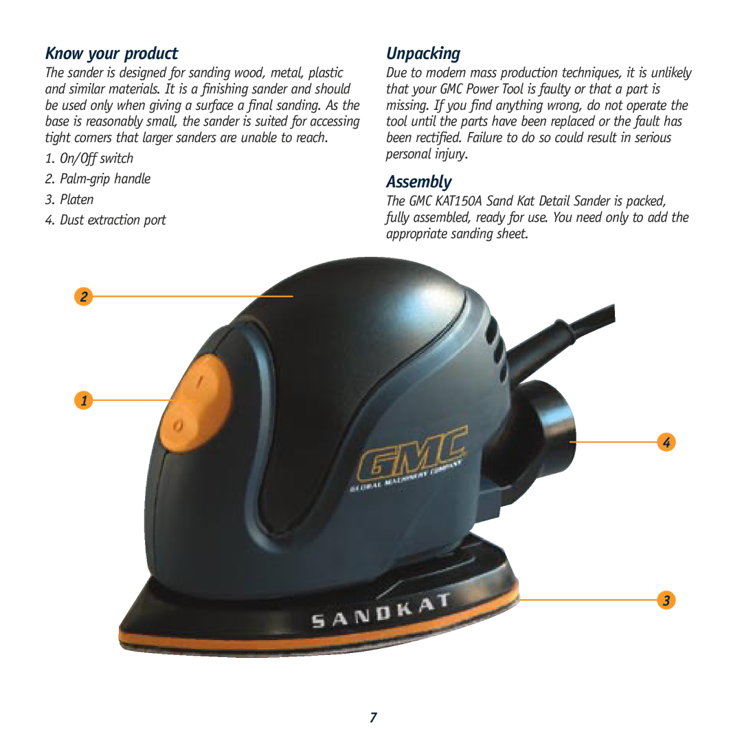 Global Machinery Company KAT150A instruction manual Know your product, Unpacking, Assembly 