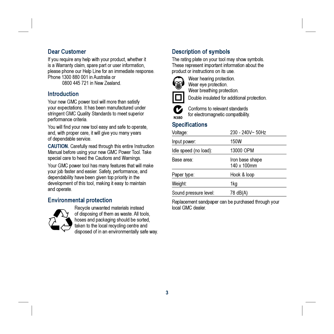 Global Machinery Company KAT150B instruction manual Description of symbols, Specifications 