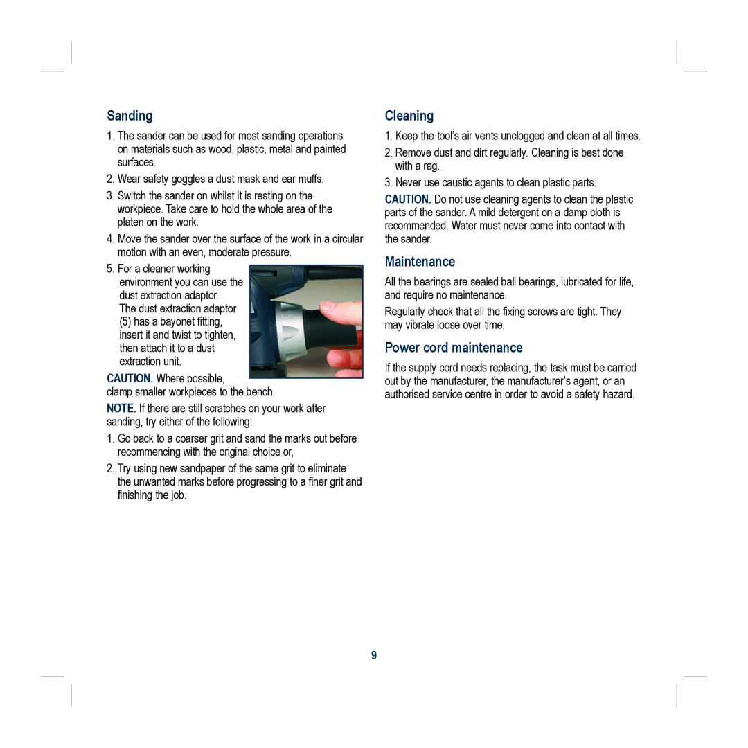 Global Machinery Company KAT150B instruction manual Sanding, Cleaning, Maintenance, Power cord maintenance 