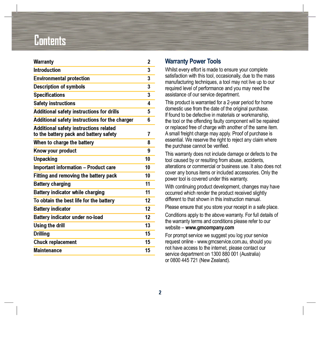 Global Machinery Company LD108V instruction manual Contents 