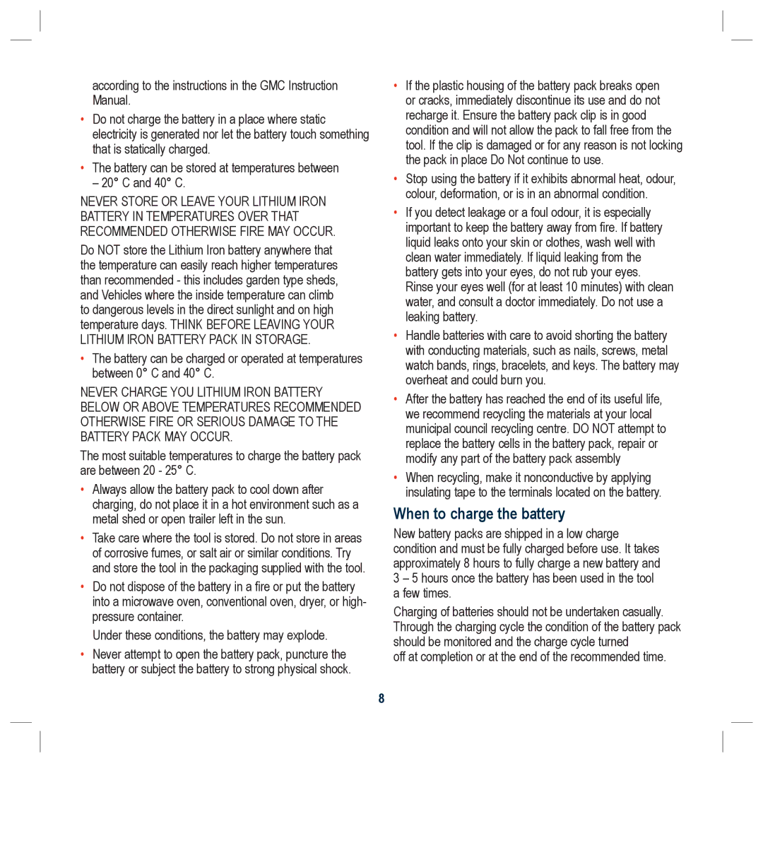 Global Machinery Company LD108V instruction manual When to charge the battery 