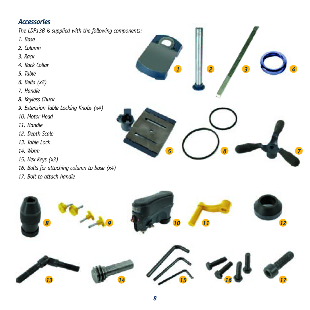 Global Machinery Company LDP13B12 instruction manual Accessories 