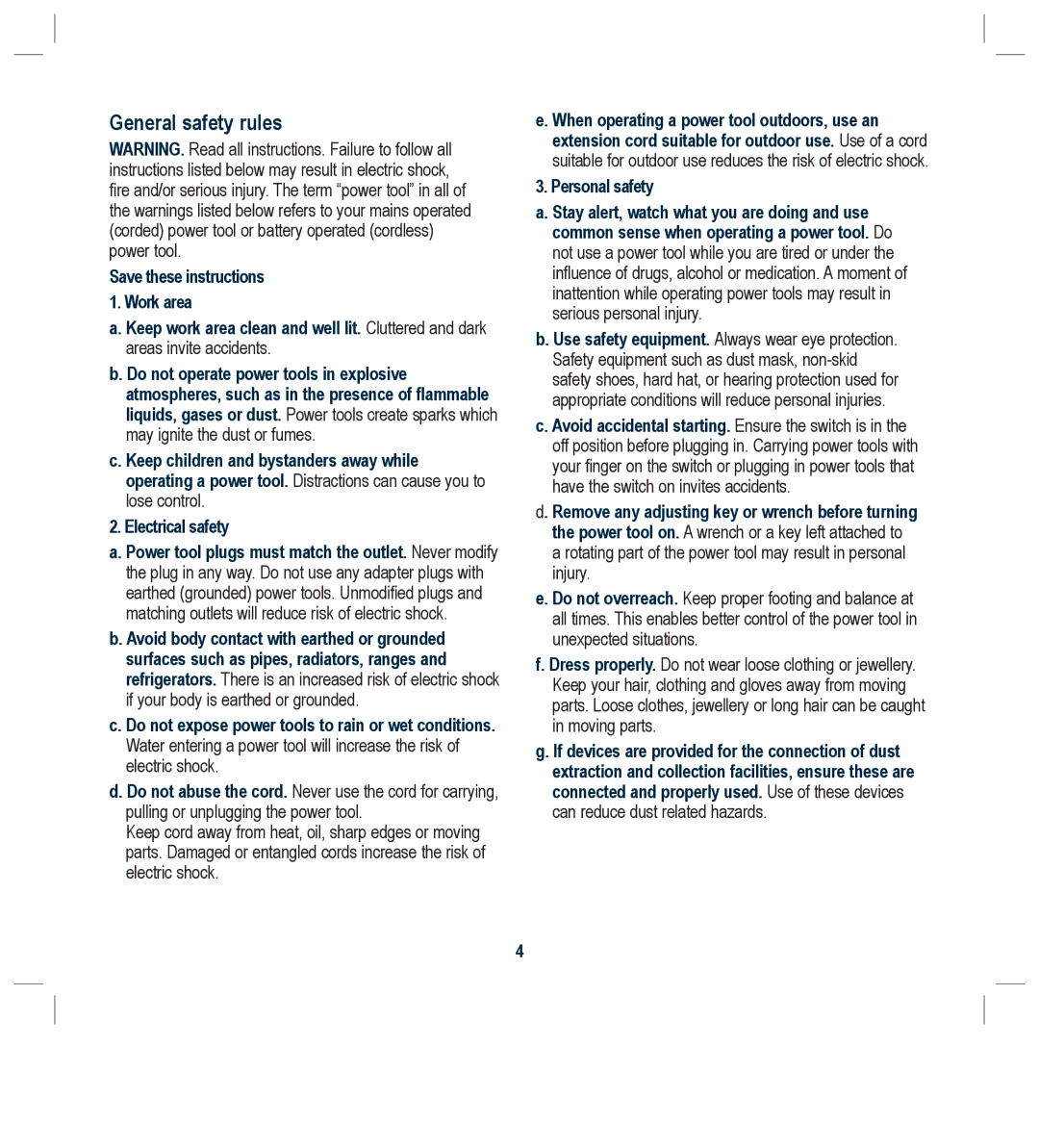 Global Machinery Company LS1200 instruction manual General safety rules, Electrical safety 