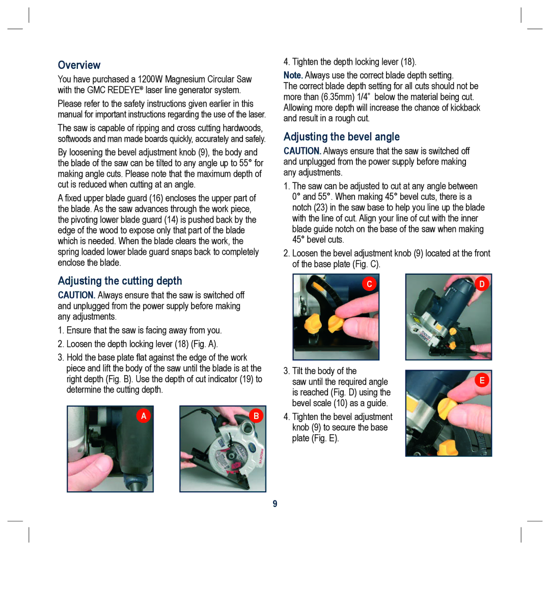 Global Machinery Company LS1200 instruction manual Overview, Adjusting the cutting depth, Adjusting the bevel angle 