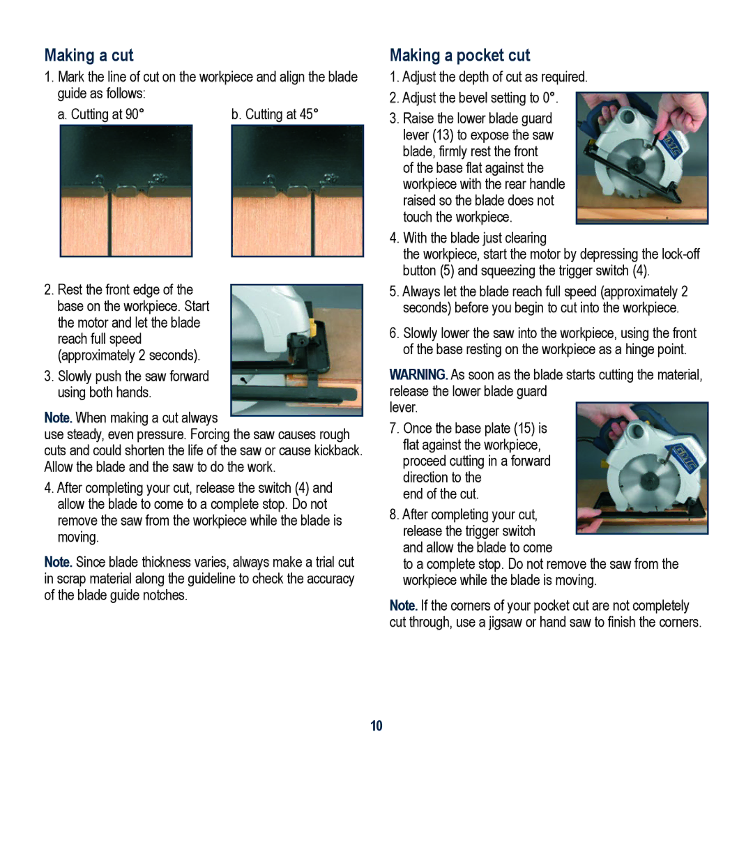 Global Machinery Company LS1375 instruction manual Making a cut, Making a pocket cut 