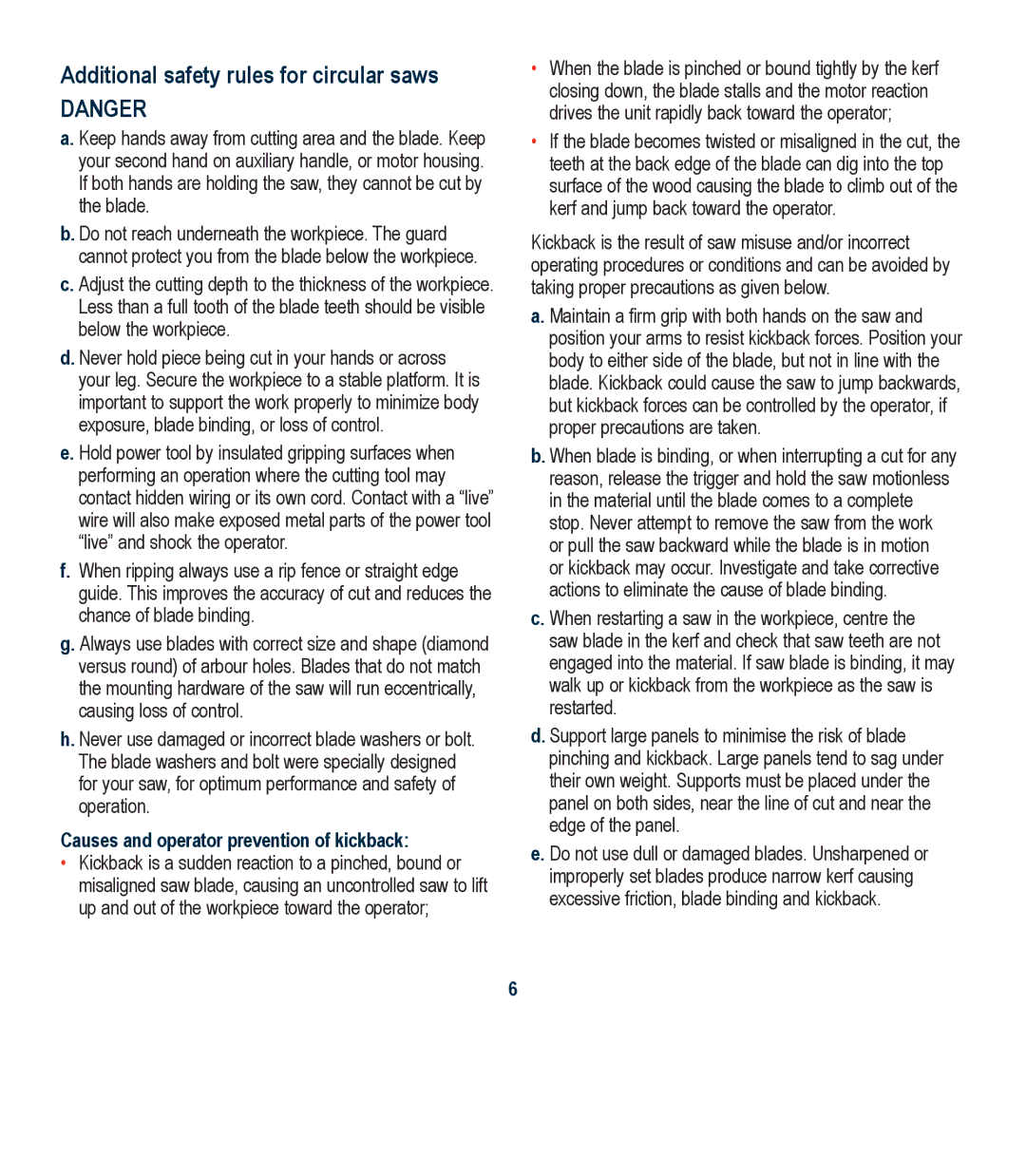 Global Machinery Company LS1375 Additional safety rules for circular saws, Causes and operator prevention of kickback 