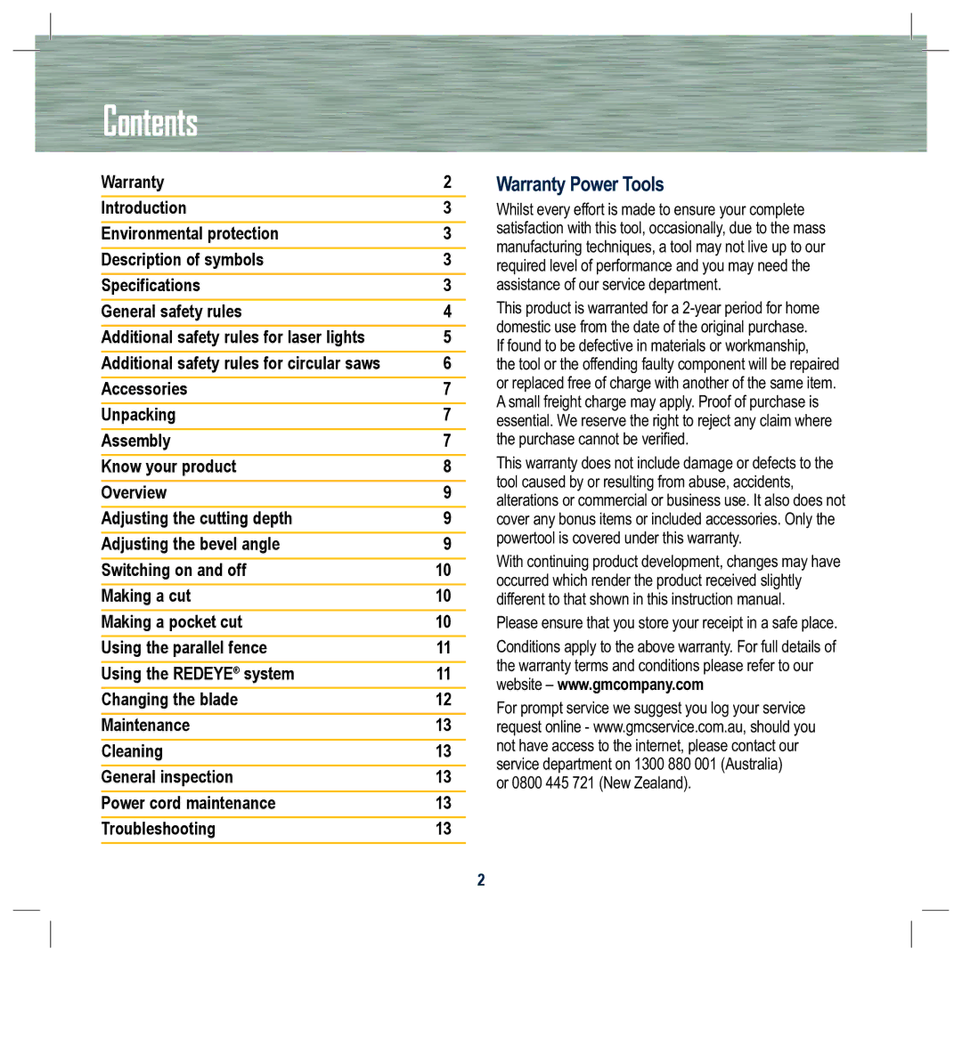 Global Machinery Company LS1800M instruction manual Contents 