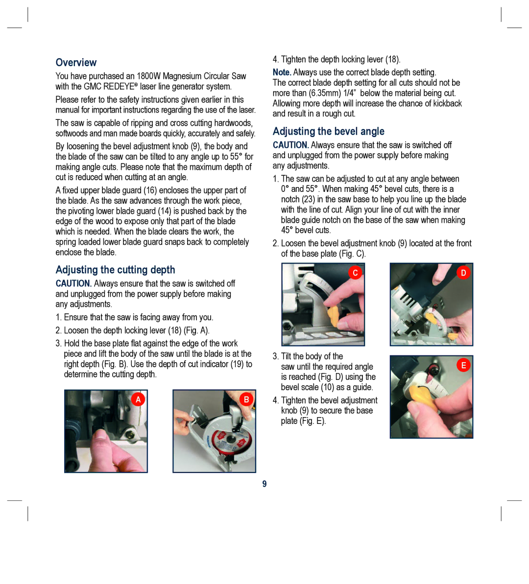 Global Machinery Company LS1800M instruction manual Overview, Adjusting the cutting depth, Adjusting the bevel angle 