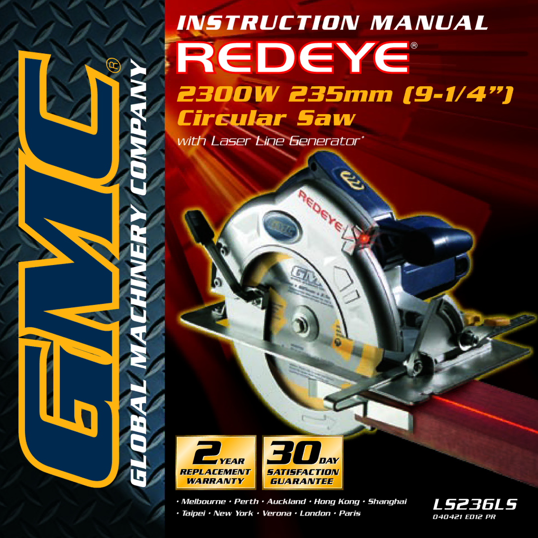 Global Machinery Company LS236LS instruction manual 2300W 235mm 9-1/4 Circular Saw 