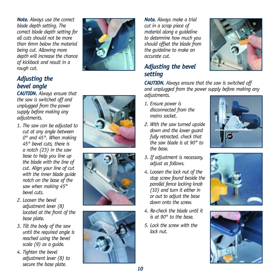 Global Machinery Company LS236LS Adjusting the bevel setting, Adjusting the bevel angle, Lock the screw with the lock nut 