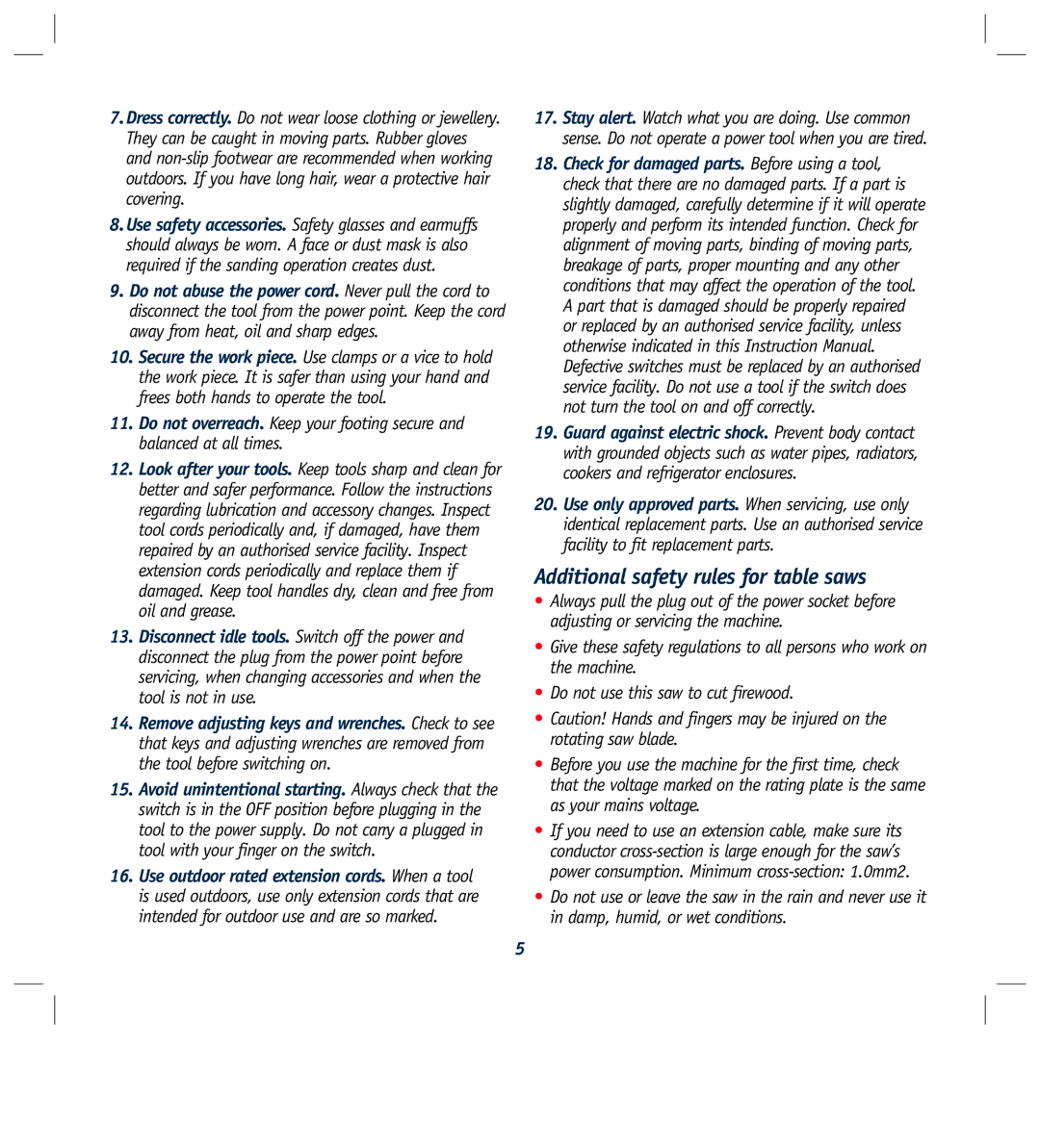 Global Machinery Company LS250TS2000W instruction manual Additional safety rules for table saws 