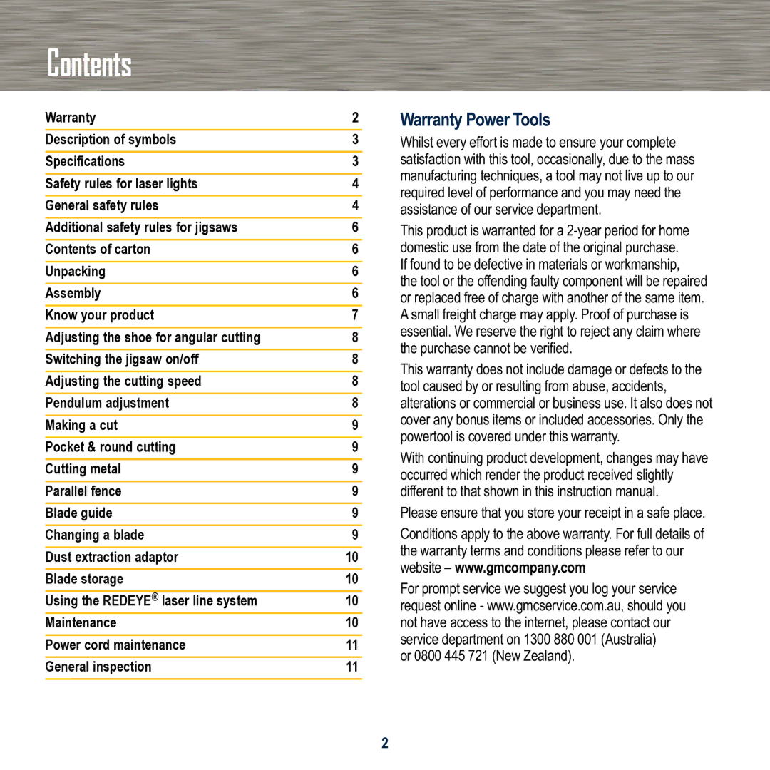 Global Machinery Company LS750P JM instruction manual Contents 