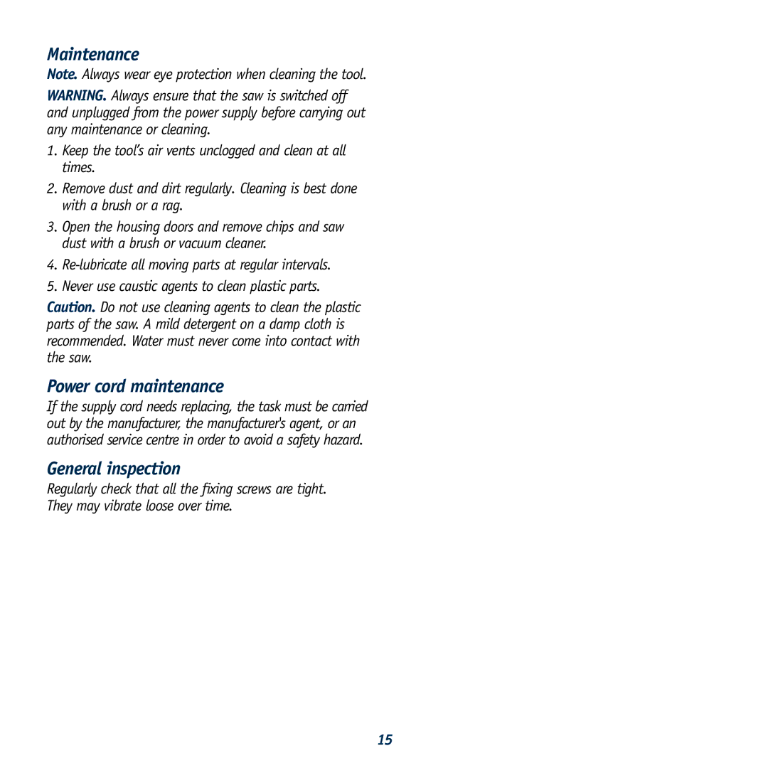 Global Machinery Company LS8B instruction manual Maintenance, Power cord maintenance 