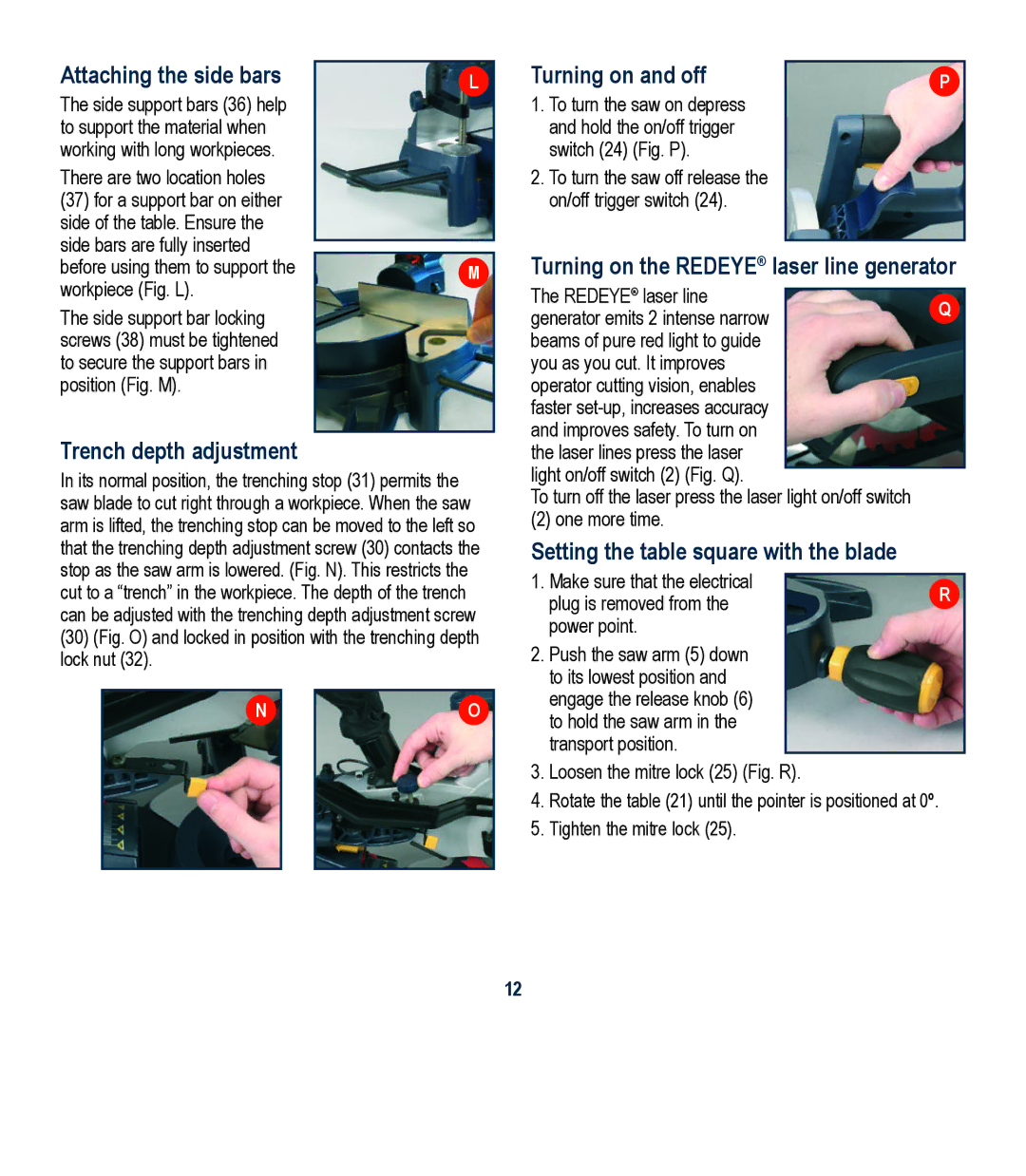 Global Machinery Company LSM210A instruction manual Attaching the side bars, Trench depth adjustment, Turning on and off 