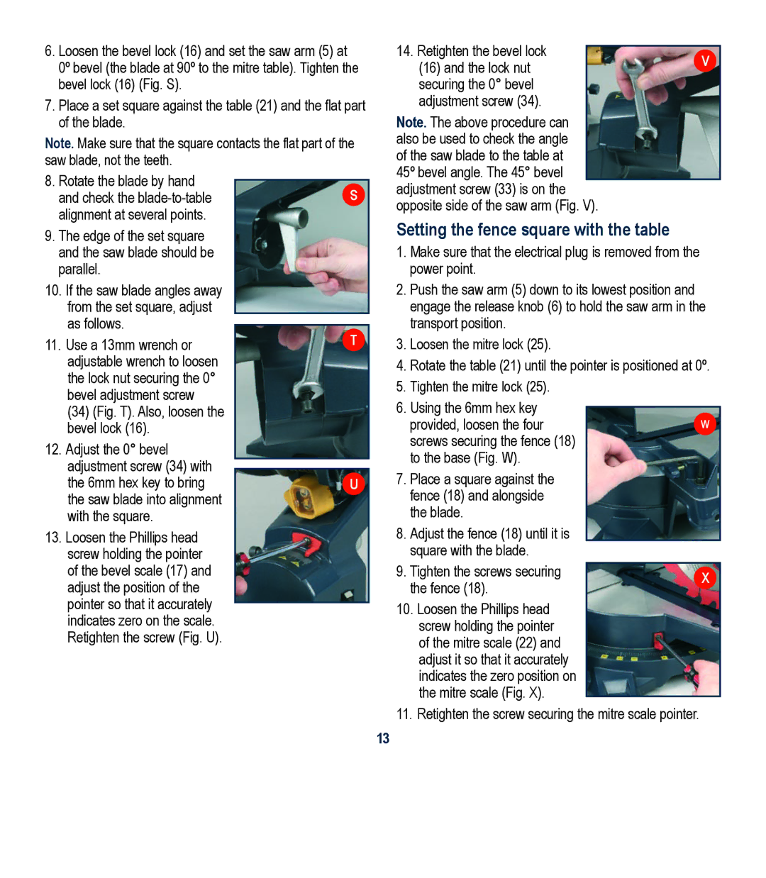 Global Machinery Company LSM210A instruction manual Setting the fence square with the table 