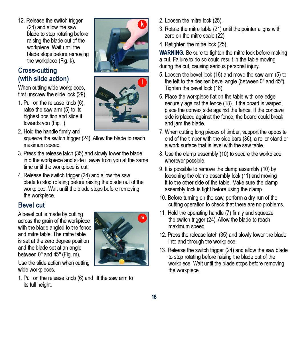 Global Machinery Company LSM210A instruction manual Cross-cutting With slide action, Bevel cut 