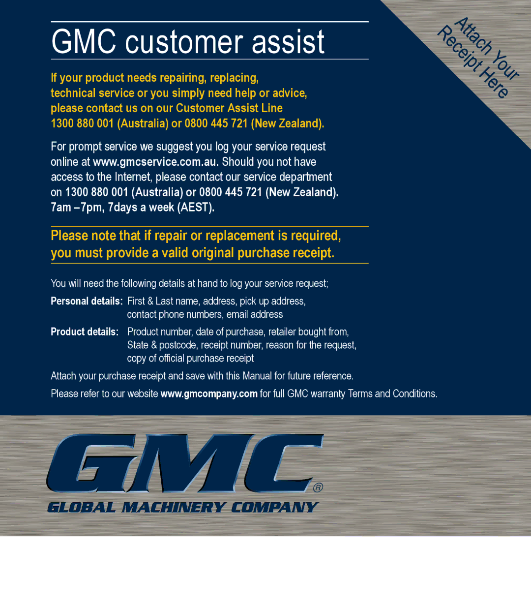 Global Machinery Company LSM210A instruction manual GMC customer assist 