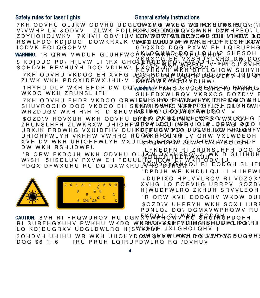 Global Machinery Company LSM210A instruction manual Safety rules for laser lights, General safety instructions 