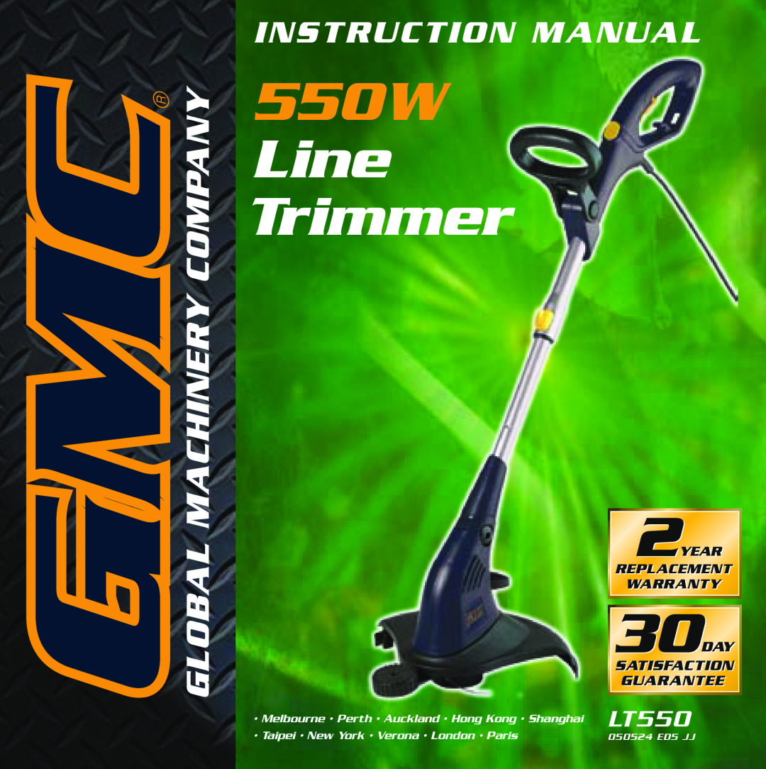 Global Machinery Company LT550 instruction manual 550W Line Trimmer, Instruction Manual, 050524 ED5 JJ 