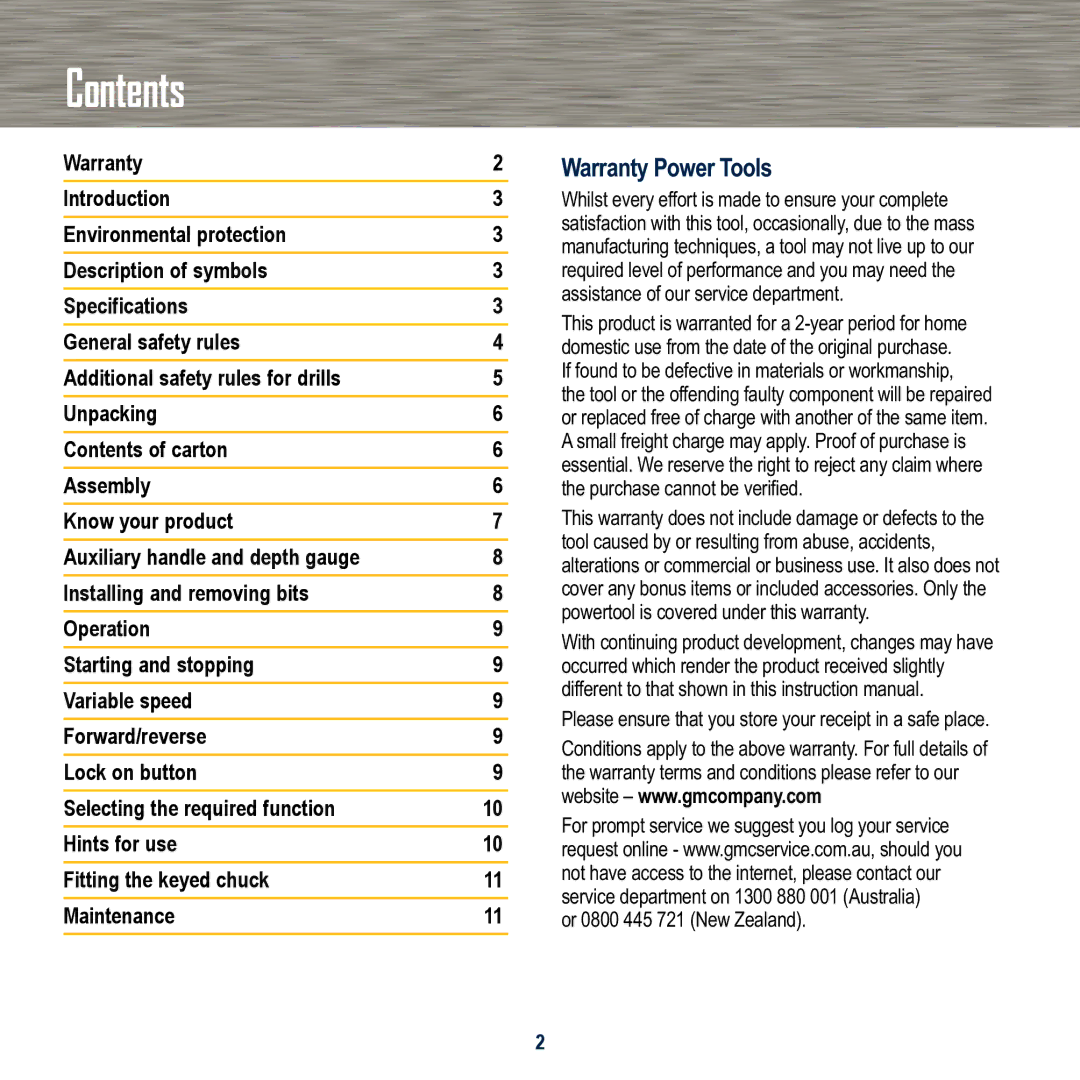 Global Machinery Company MAG950HD instruction manual Contents 