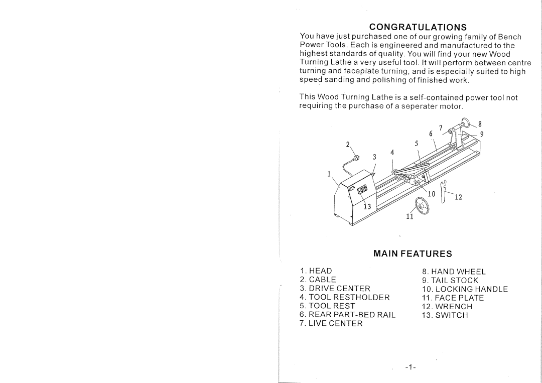 Global Machinery Company ML10001 manual 