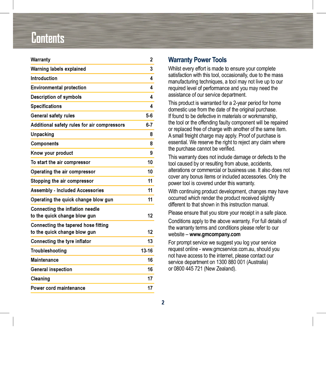 Global Machinery Company MOC6L instruction manual Contents 