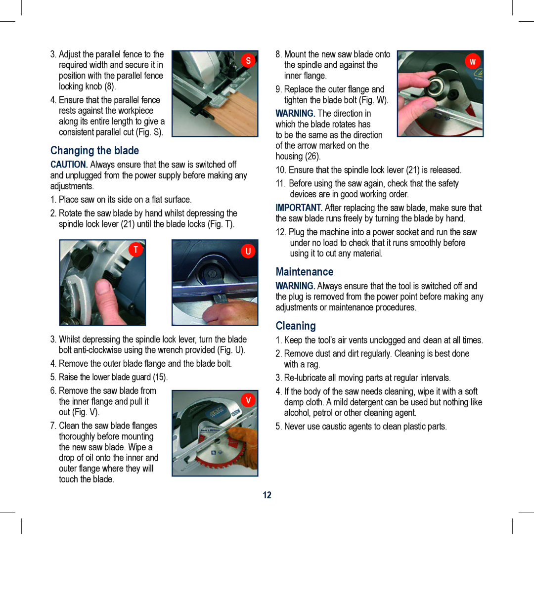 Global Machinery Company MPS184M instruction manual Changing the blade, Maintenance Cleaning 