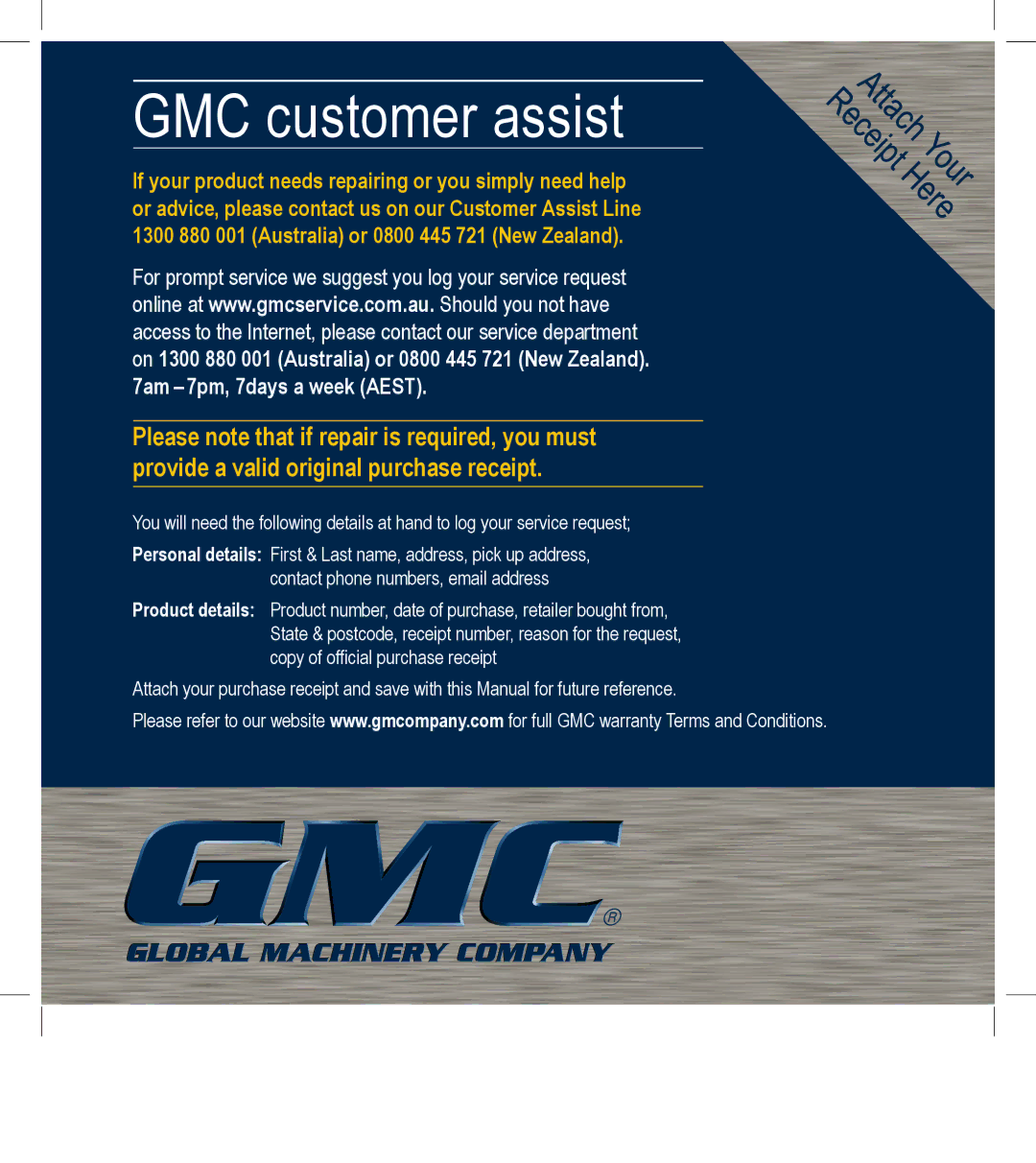 Global Machinery Company MPS184M instruction manual GMC customer assist 