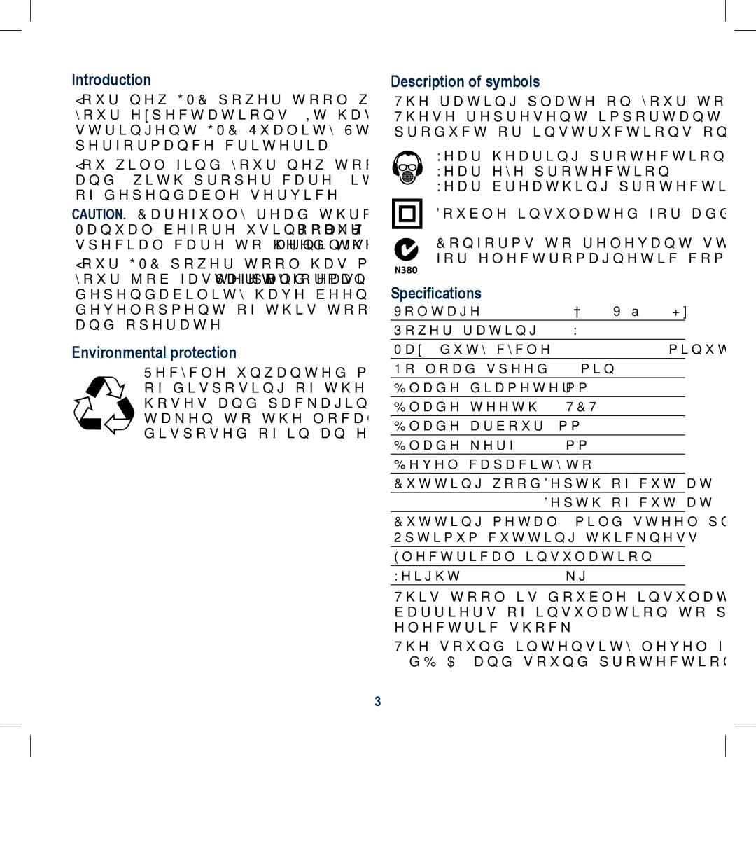 Global Machinery Company MPS184M Introduction, Environmental protection, Description of symbols, Specifications 