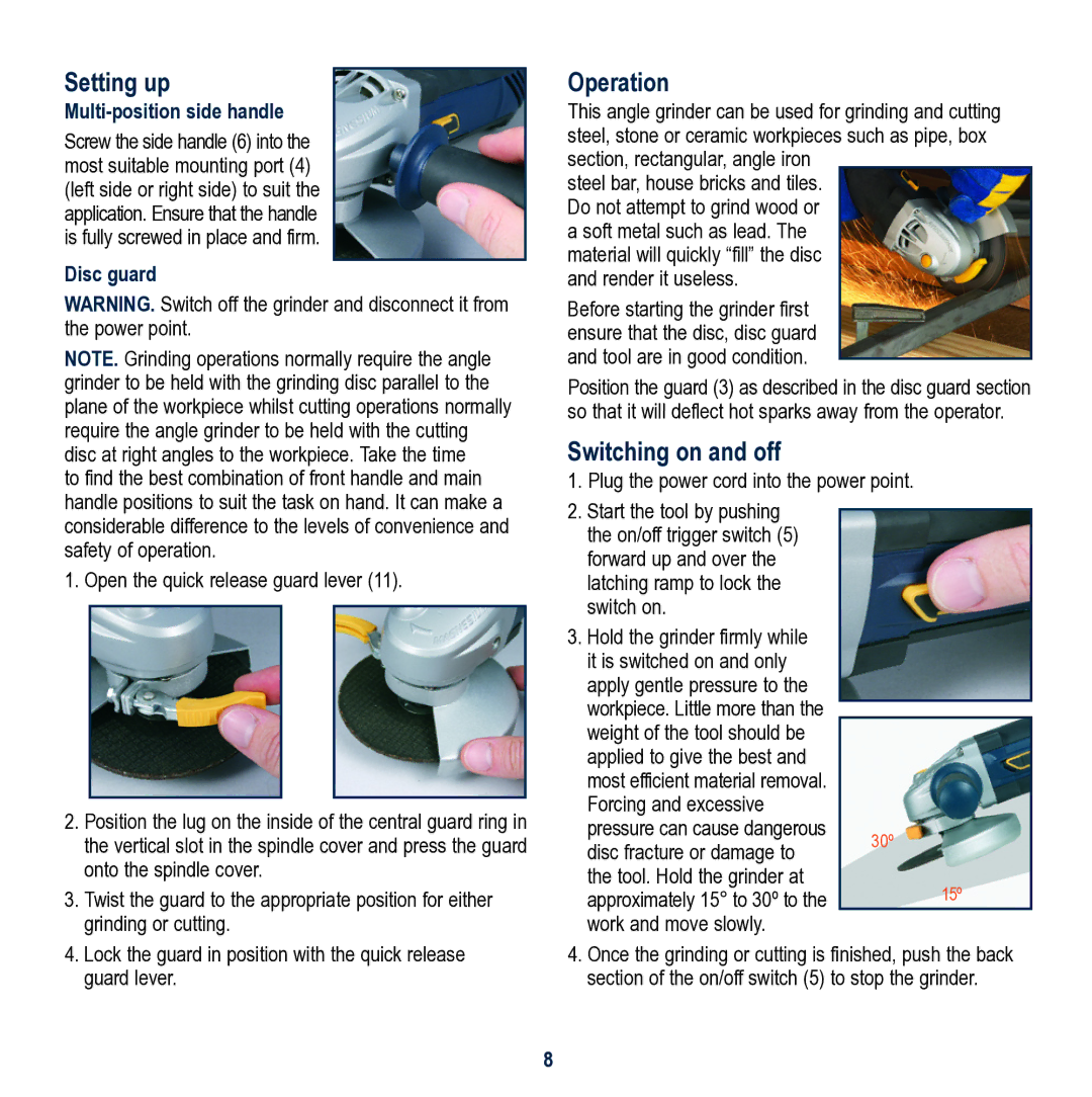 Global Machinery Company MX100MAG instruction manual Setting up, Operation, Switching on and off 