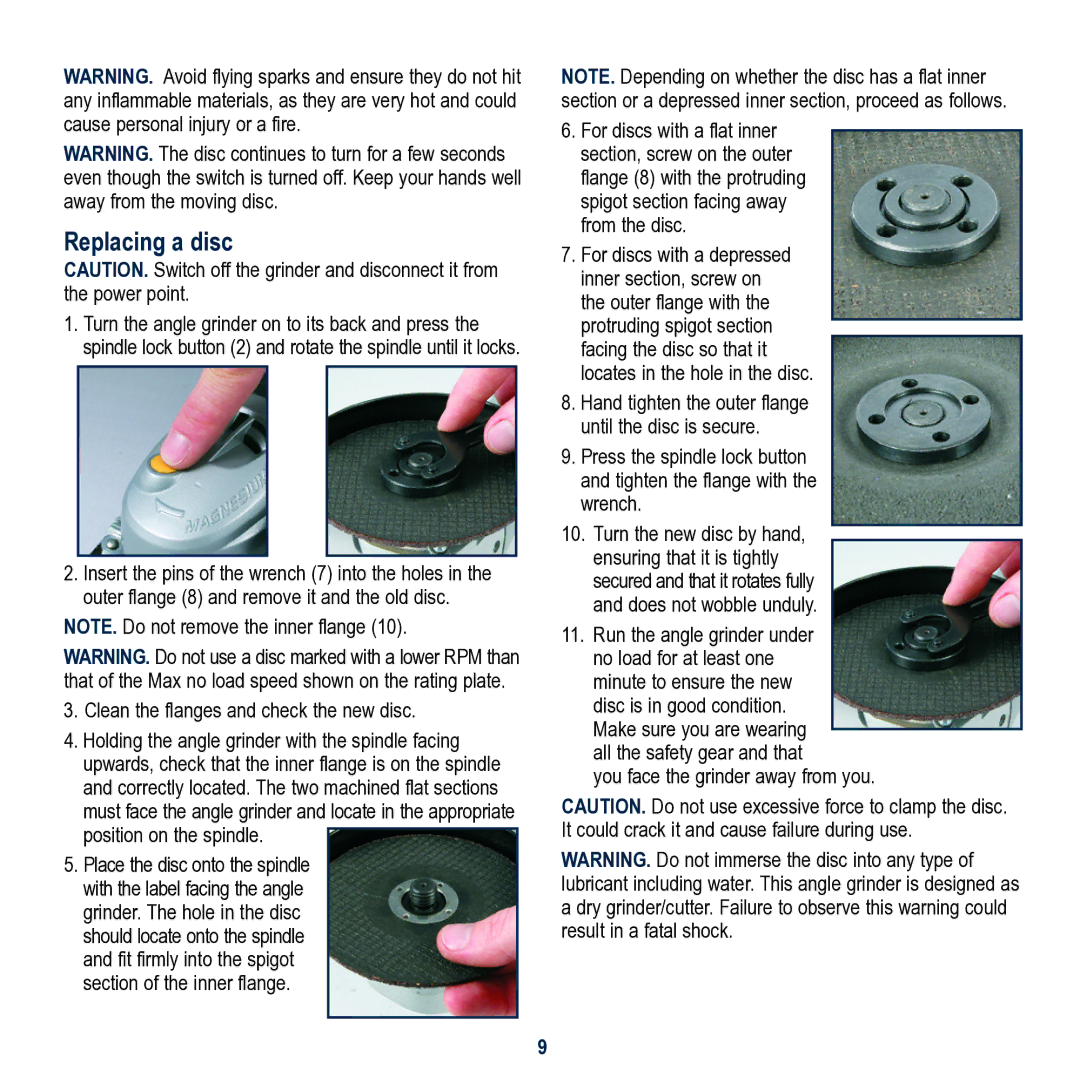 Global Machinery Company MX100MAG instruction manual Replacing a disc 